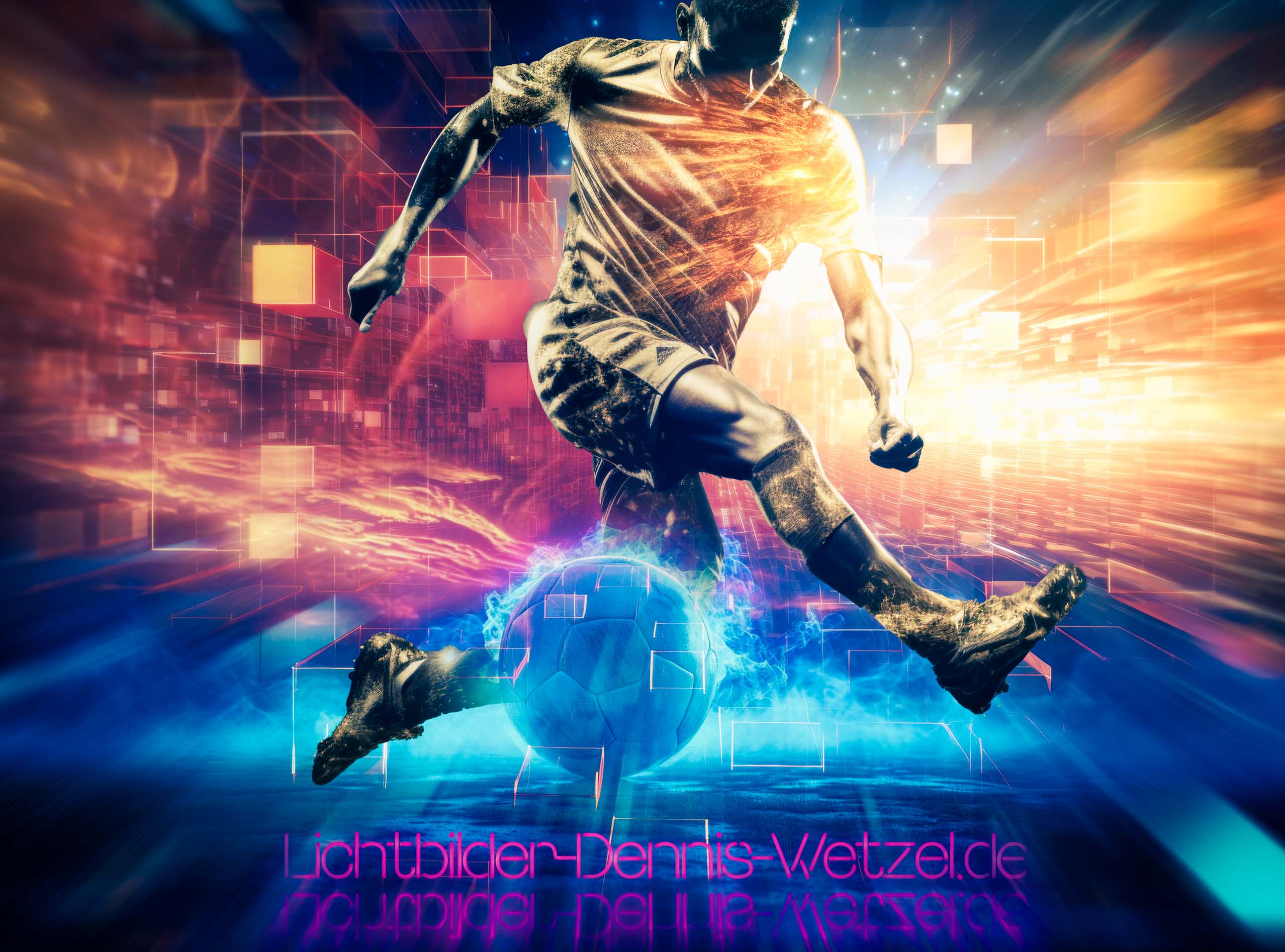 Fussballspieler-mit-Ball-Rauch-und-Licht-Lichtbilder-Dennis-Wetzel.de
