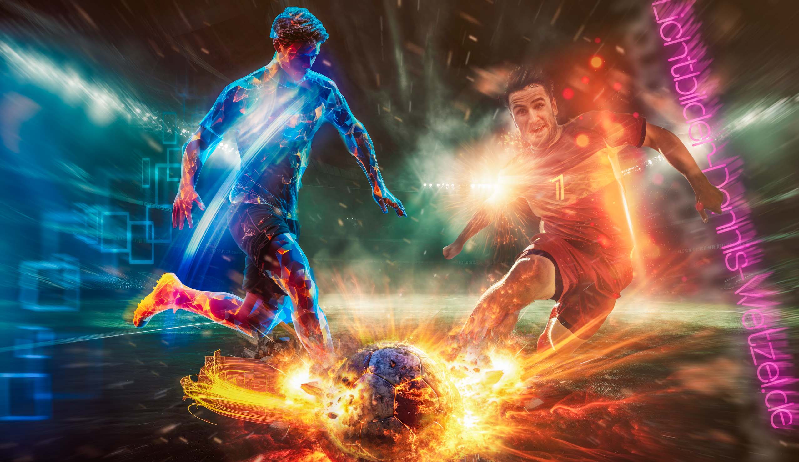 ein-fussballfeld-mit-zwei-fussball-spielern-und-flutlicht-Lichtbilder-Dennis-Wetzel.de