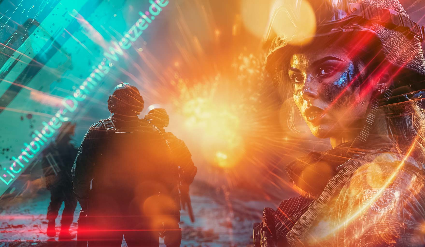 battlefield szene mit soldatin